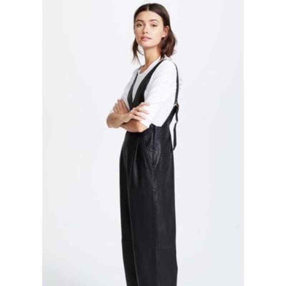 NWOT Free People Fiona Vegan Leather Overall Jumpsuit, Black, Small ($148)